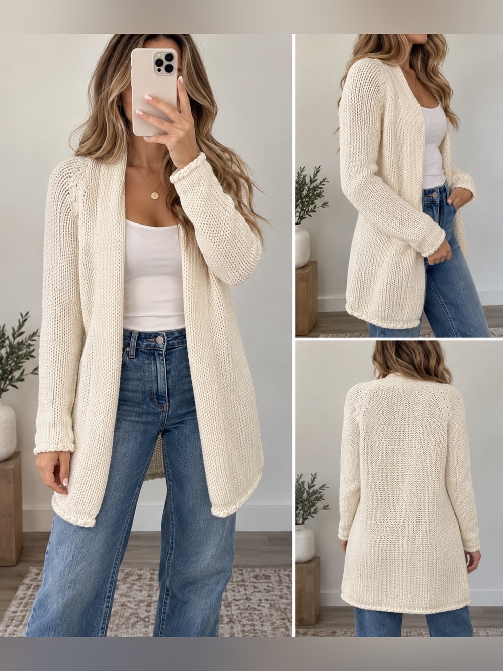 GAP 100% Cotton Chunky Knit Open Front Cardigan Sweater Small